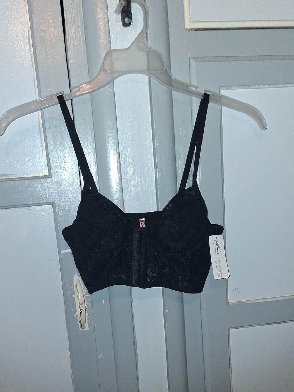 Native Intimates Black Lace Longline Bralette with Front Closure
